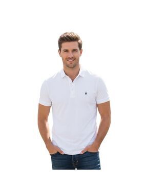 AllSaints White Polo Shirt Ram Skull Logo Men’s Large Designer Minimalist